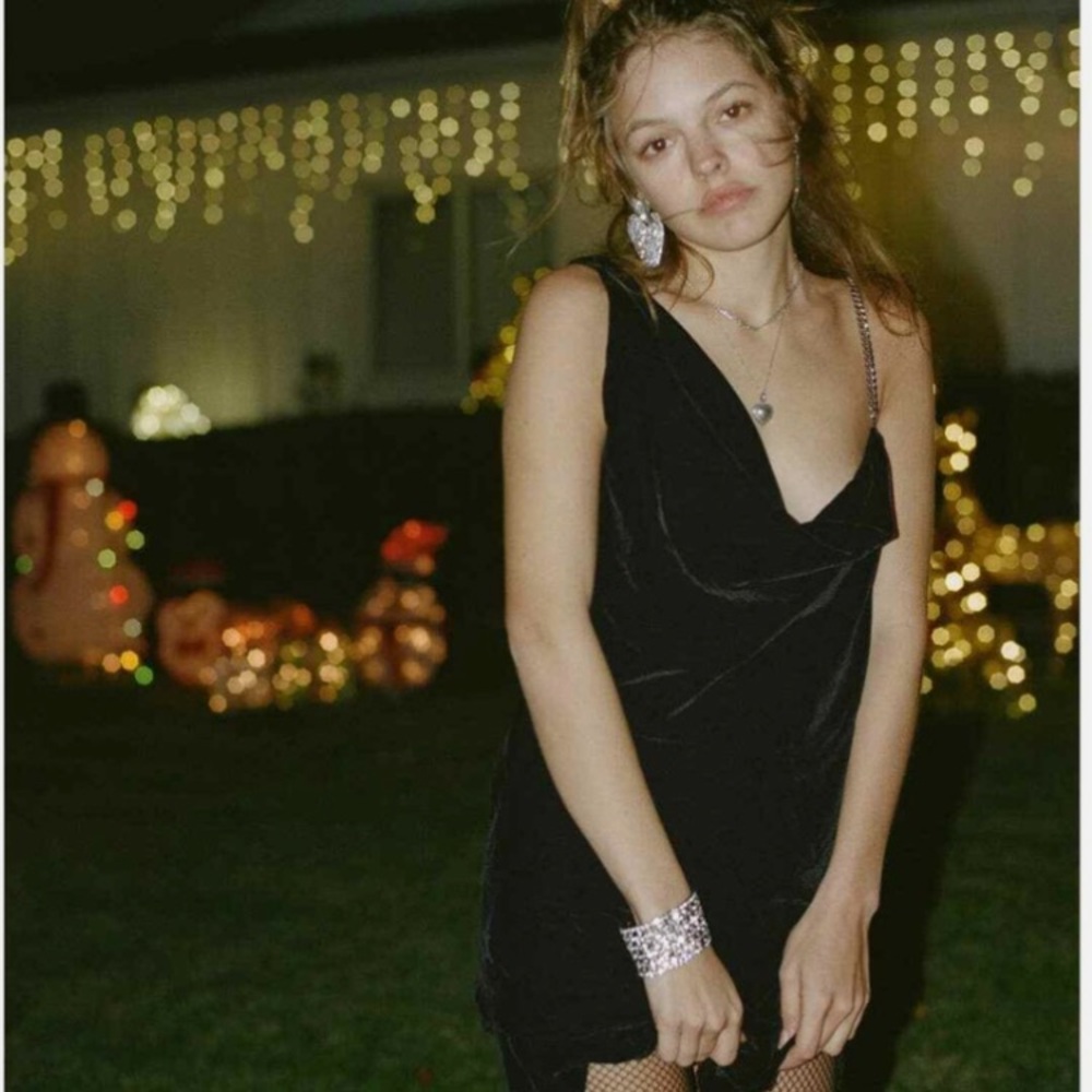 Zara Black chain Velvet Asymmetrical Dress
